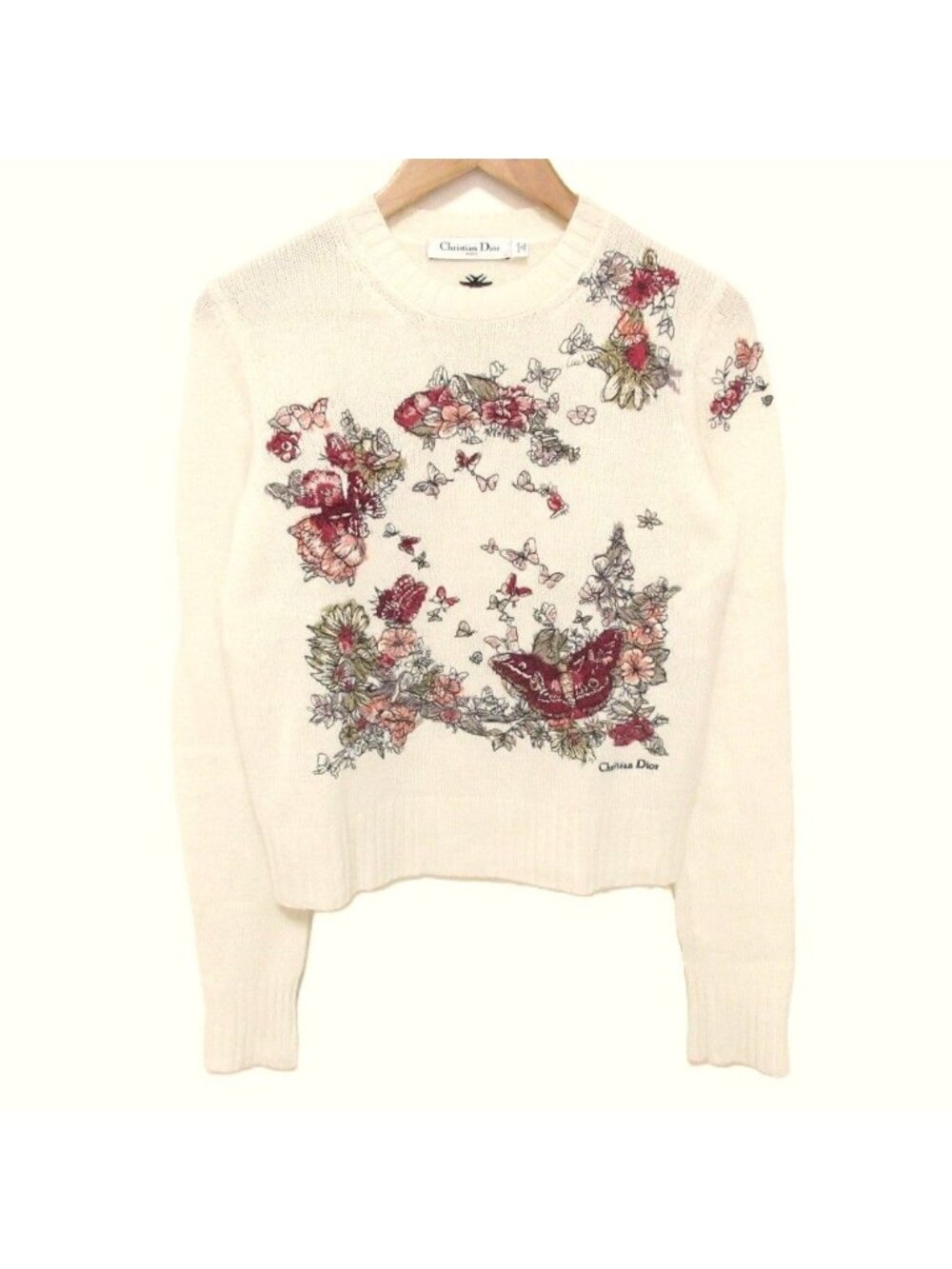 Dior Butterfly Embroidery Cashmere Knit Ivory Sweater 36